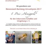 Urkunde zum 1. Preis "Honiggold" des Bienenstadt-Bamberg-Umweltpreises 2017