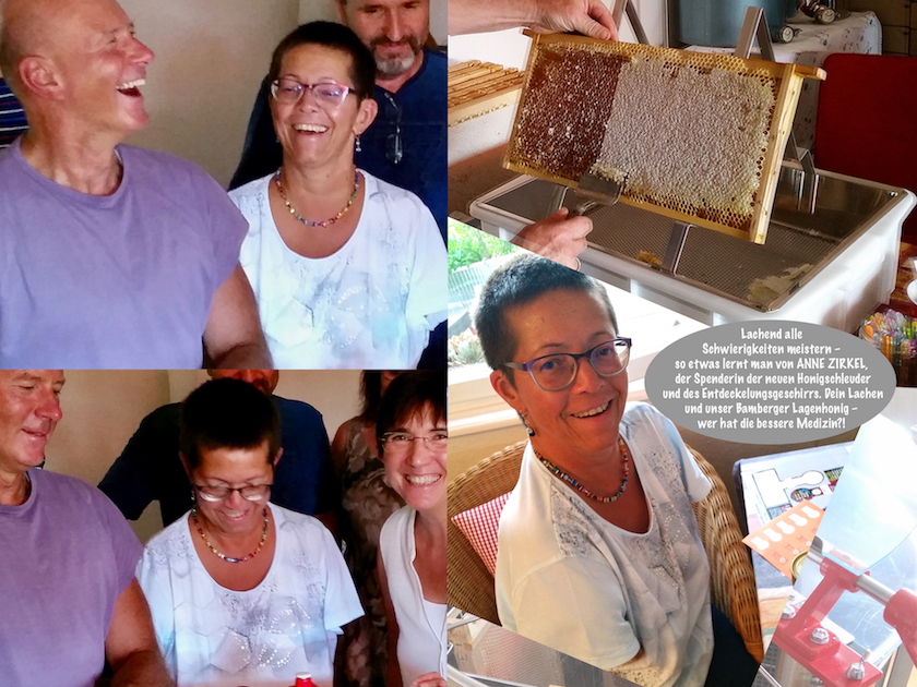 Bienenpatin Anne Zirkel, Spenderin der Honigschleuder und des Entdeckelungsgeschirrs