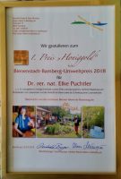 Urkunde 1. Preis Bienenstadt-Bamberg-Umweltpreis 2018