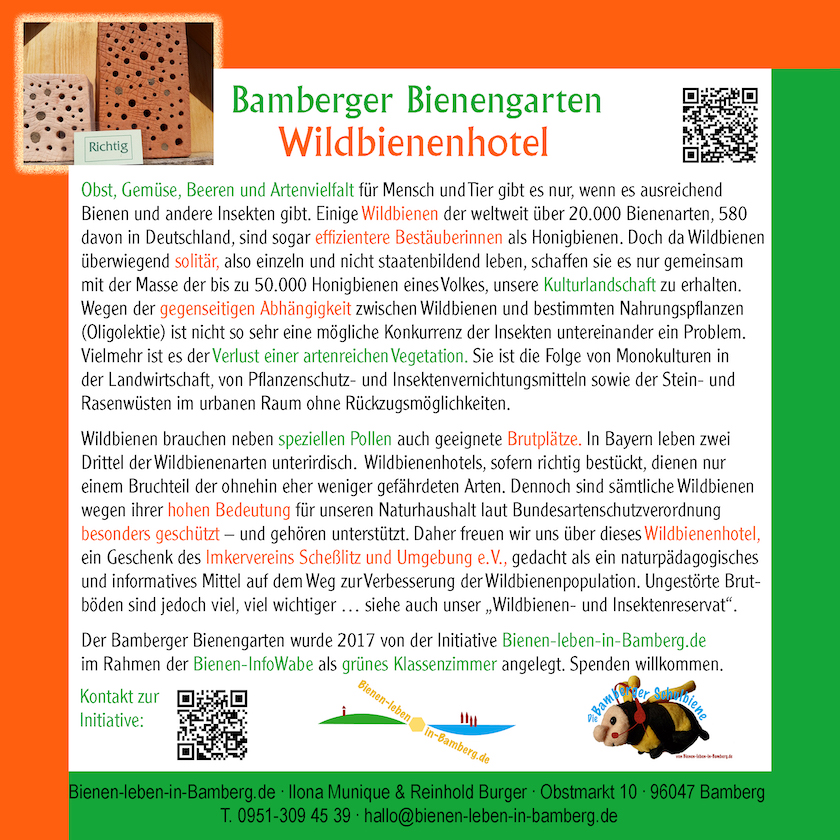 Infotafel zum Wildbienenhotel im Bamberger Bienengarten