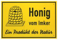 Klassisches Honigverkaufsschild "Honig vom Imker. Ein Produkt der Natur.