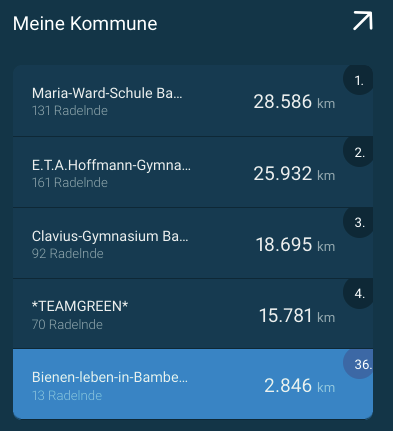 Ranking Kommune Bamberg Stadtradeln 2022