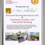 Urkunde Bienenstadt-Bamberg-Umweltpreis 2022 (BBU22), verliehen am 18.09.2022