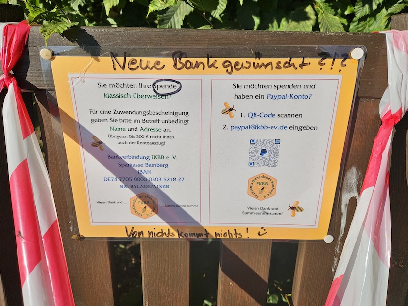 Spendenaufruf Sitzbank im Bamberger Bienengarten