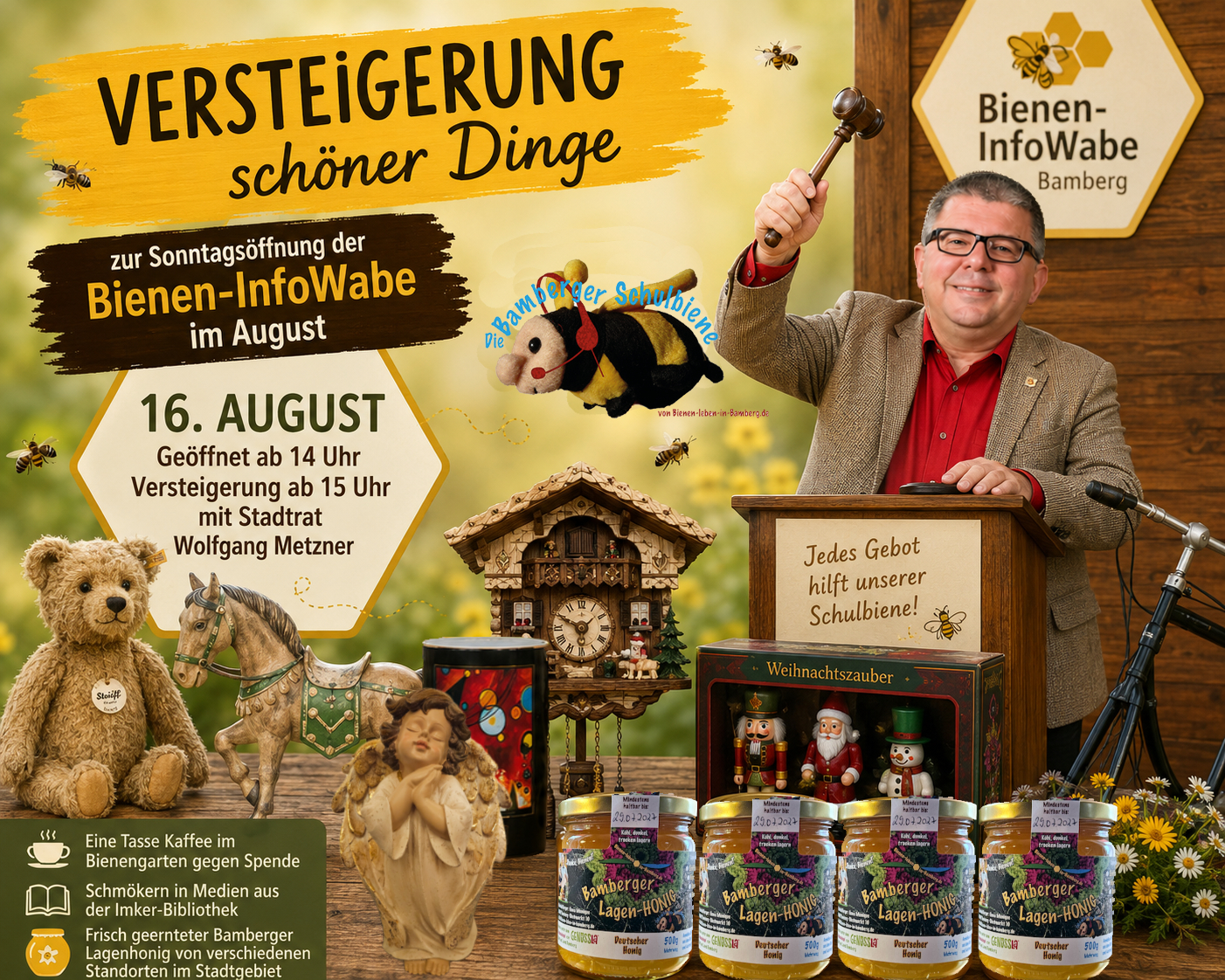 Versteigerung schöner Dinge mit Wolfgang Metzner zugunsten der Bamberger Schulbiene